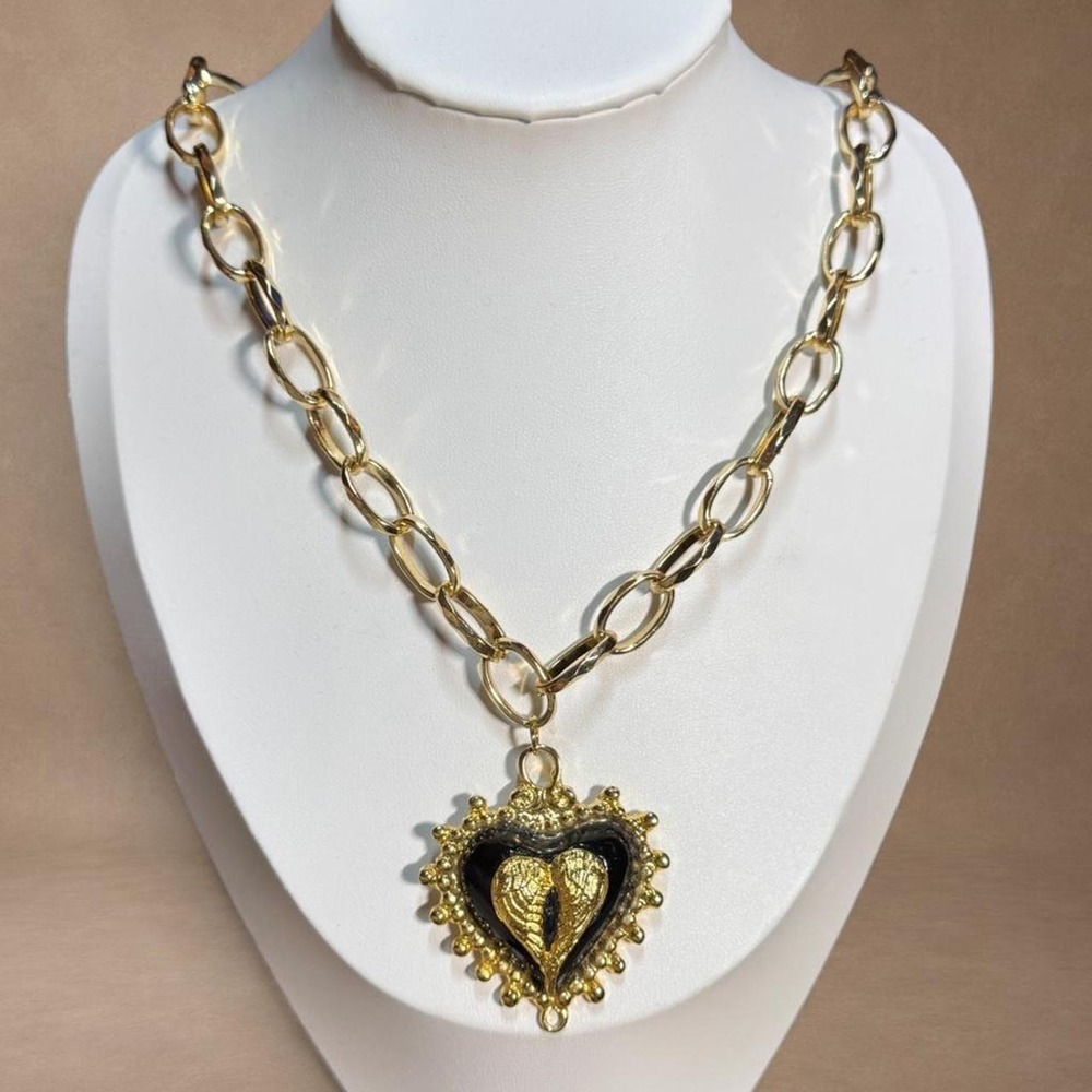 Heart Pendant Chain Necklace Angel Wings Gothic Romantic Statement Jewelry